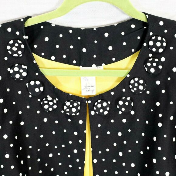 Lavender & Honey Jacket Plus Size 1X Black Polka Dot Ruched sleeves Button trim - Picture 7 of 9